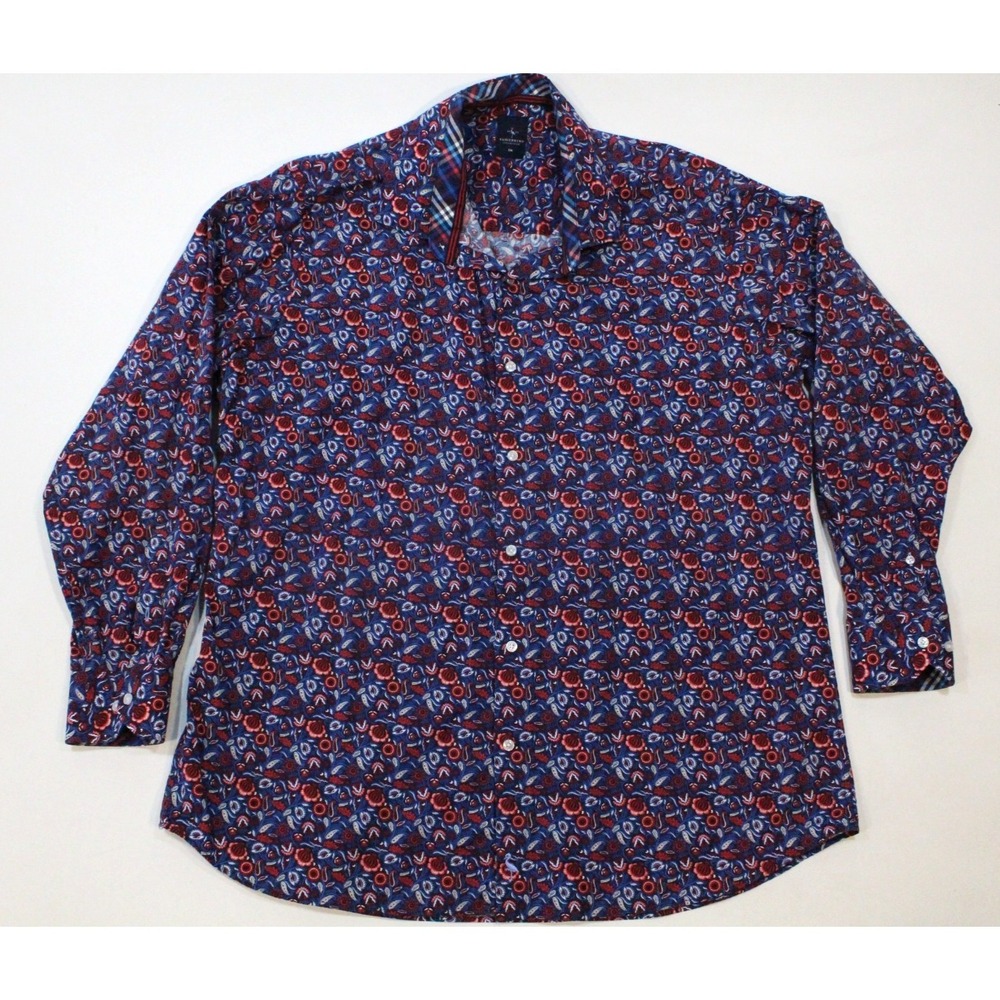 Tailorbyrd Men's XXL Long Sleeve Button Down Shirt Paisley Floral Blue Red